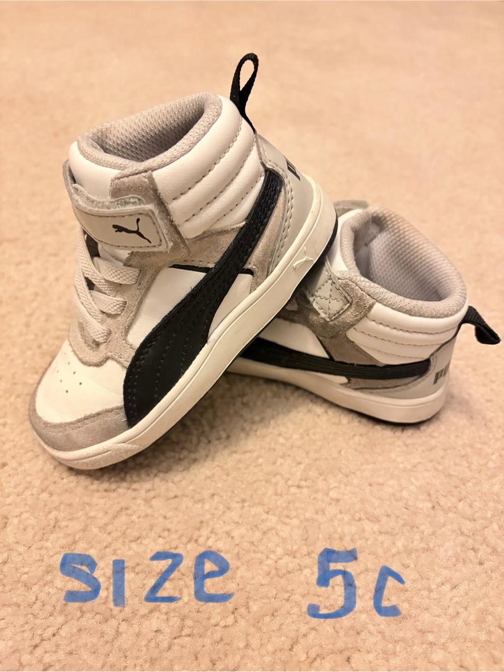 Puma Kids White, Black & Gray High-Top Sneakers
